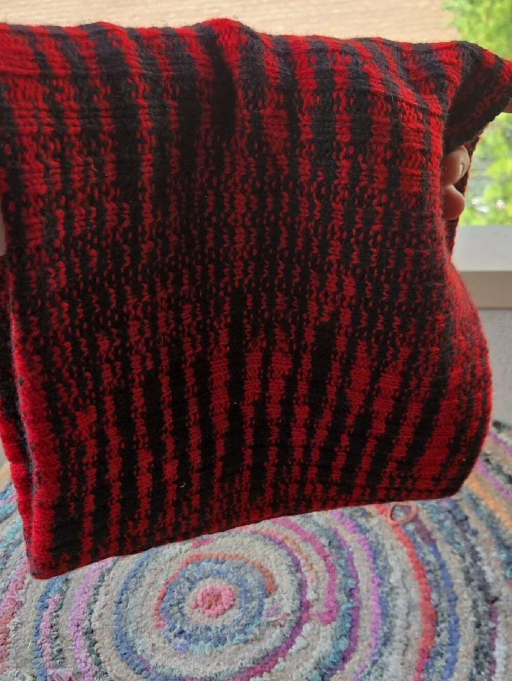 The Elder Statesman Red and Black Striped Cashmere Scarf